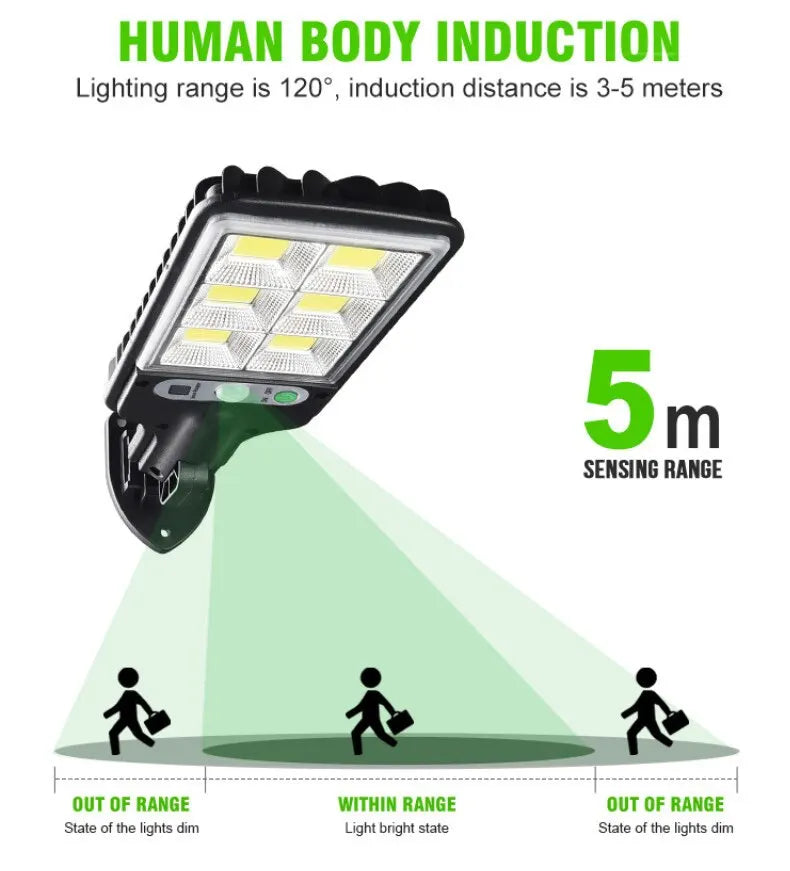 Sensor solar luzes ao ar livre LED rua jardim lâmpadas solares 3 modos sensor de movimento à prova d'água controle remoto luz de parede
