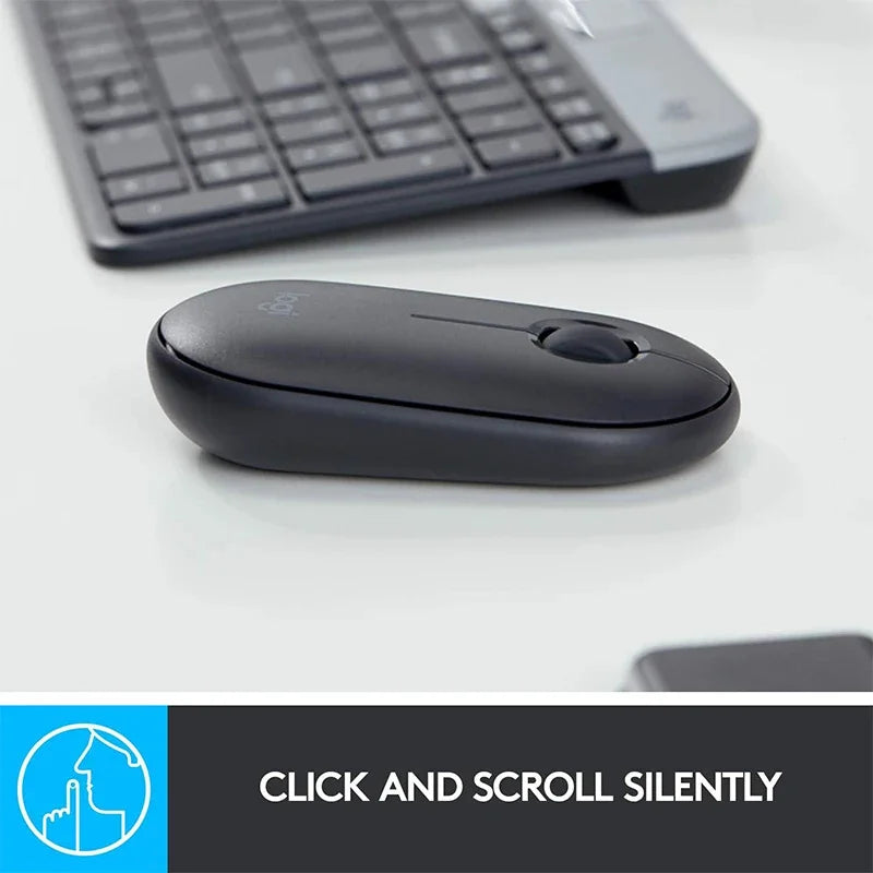 Mouse sem fio para tablet e laptop Logitech Pebble M350, Bluetooth, leve e fino, silencioso, para escritório, 2 em 1, com bateria/USB, estoque