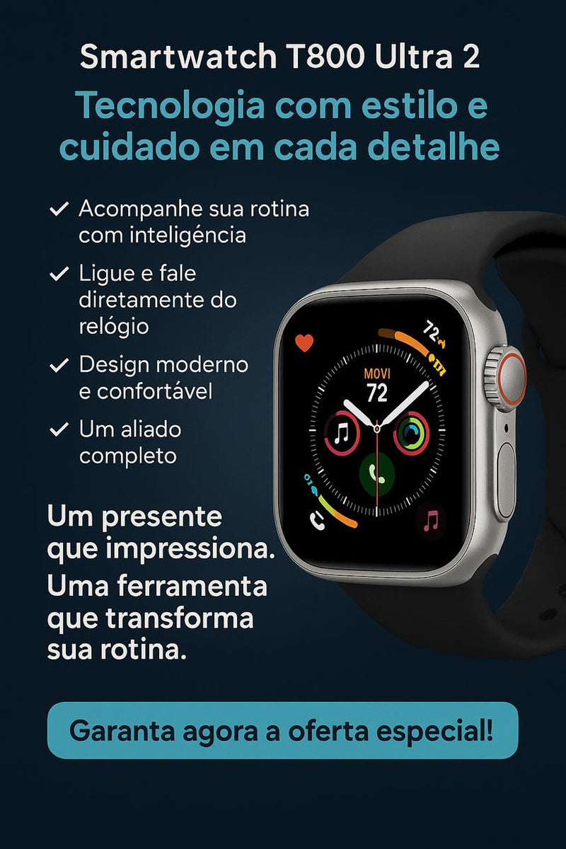 Relógio inteligente unissex T800 Ultra 2 2024, 49 mm, série 8, tela AMOLED de 2,3 polegadas, bússola NFC, à prova d'água para Apple Watch IWO Ultra 8